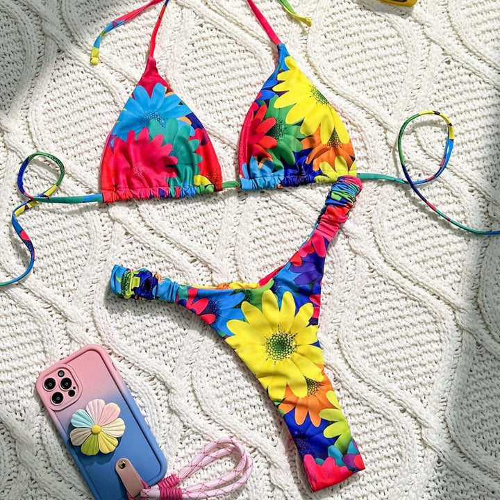 Women Triangle Bikini with Floral Ruffle Design Mune Fashion