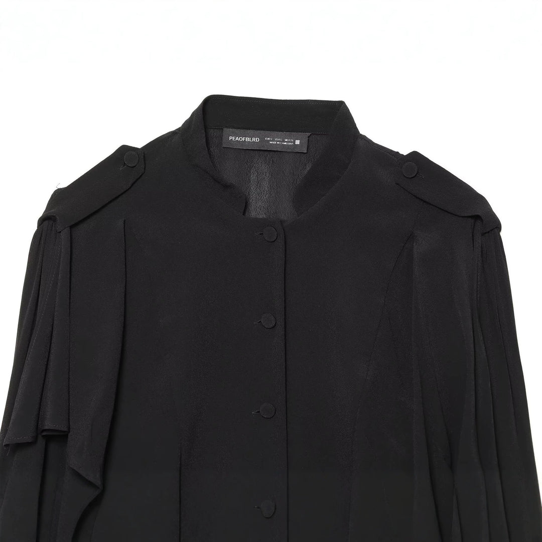 Women's Short Cape Transitional Jacket with Ruffle Details and Standing Collar Mune Fashion