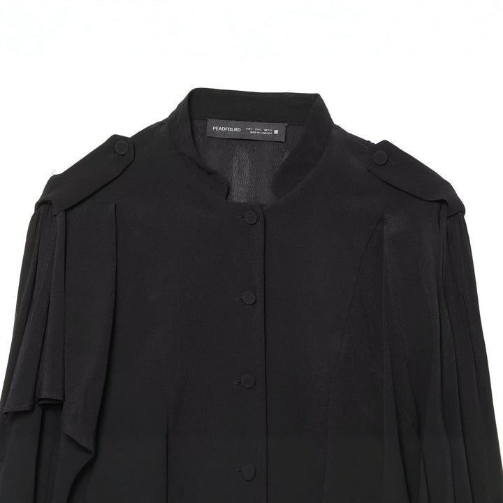 Women's Short Cape Transitional Jacket with Ruffle Details and Standing Collar Mune Fashion