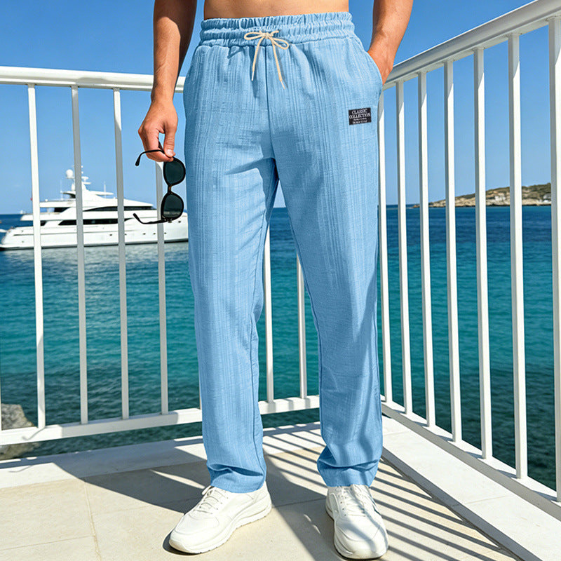 Men's Lightweight Crinkle Casual Pants with Elastic Waistband and Drawstring Mune Fashion