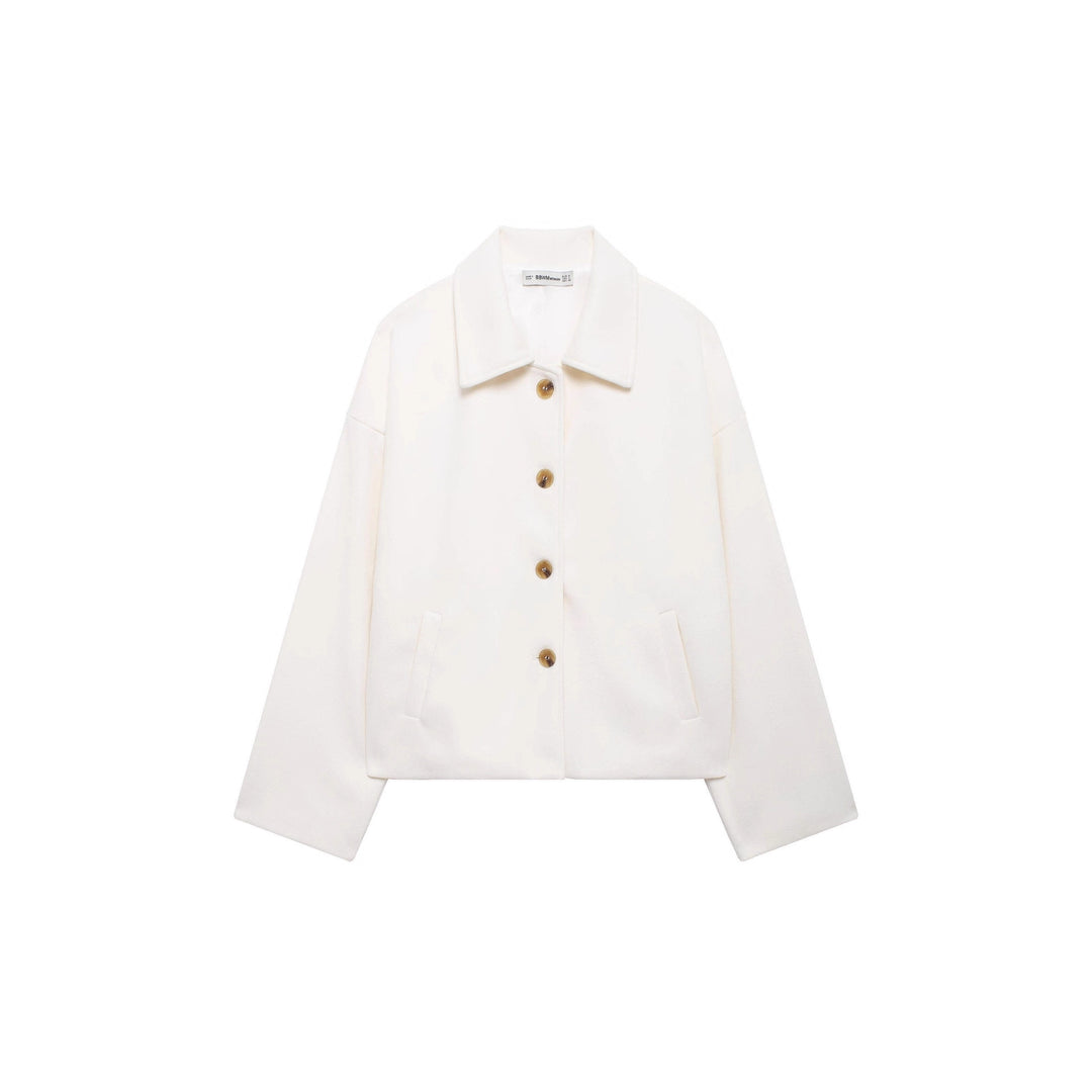 Women's short coat made of wool blend with oversized silhouette and concealed button placket Mune Fashion