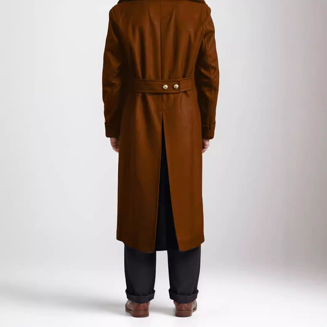 Men's longline coat in military look with wide shawl collar and striking decorative buttons Mune Fashion