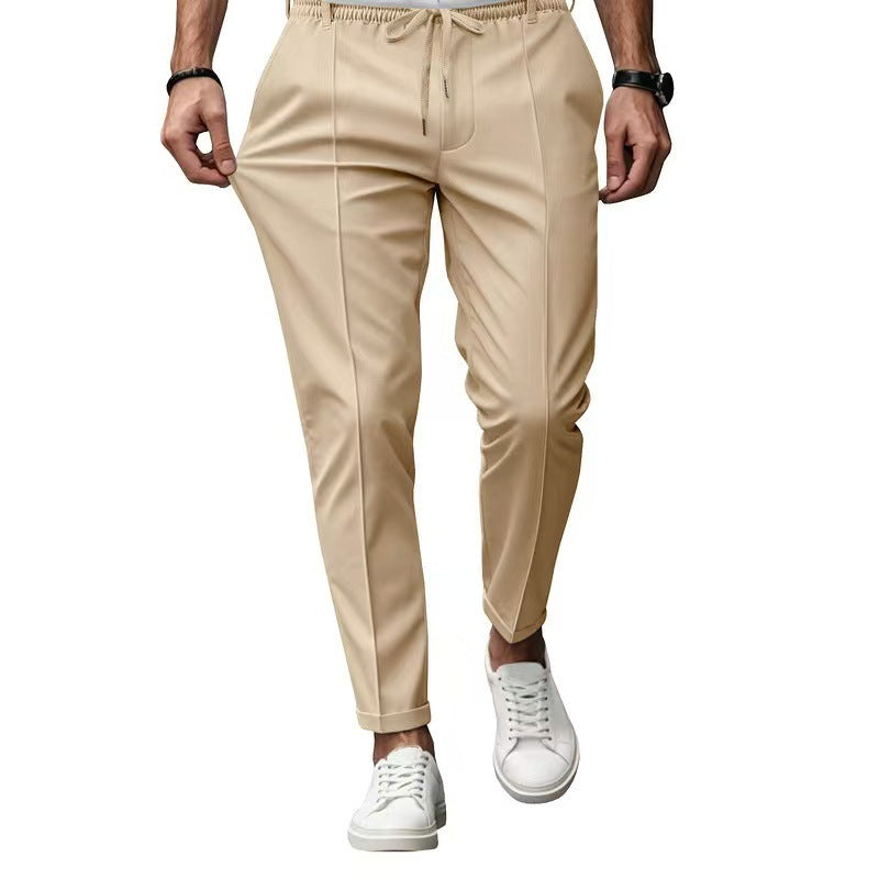 Men's elegant straight-cut chino jogging pants with crease, elastic waistband and drawstring Mune Fashion