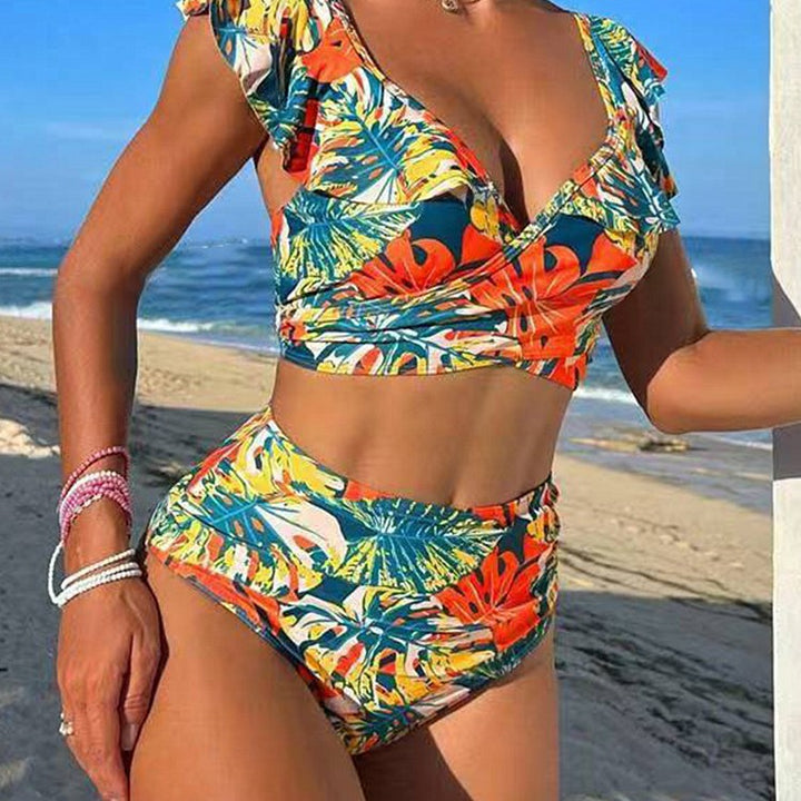 Women's Cropped Bikini Set with Playful Ruffle Design and Elegant Tie Strap System Mune Fashion
