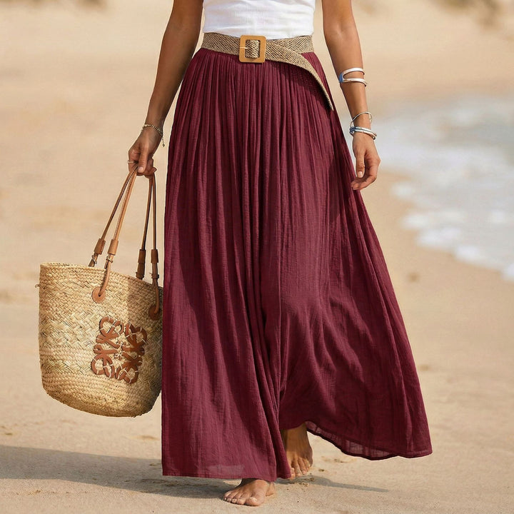 Women nan Pleated Maxi Skirt with Crinkle Look and Elastic Waistband Mune Fashion