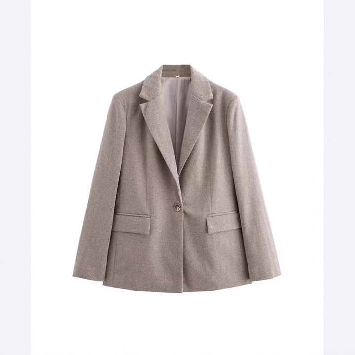 Women's Single-Breasted Blazer with Houndstooth Pattern, Notched Lapel and Flap Pockets Drune