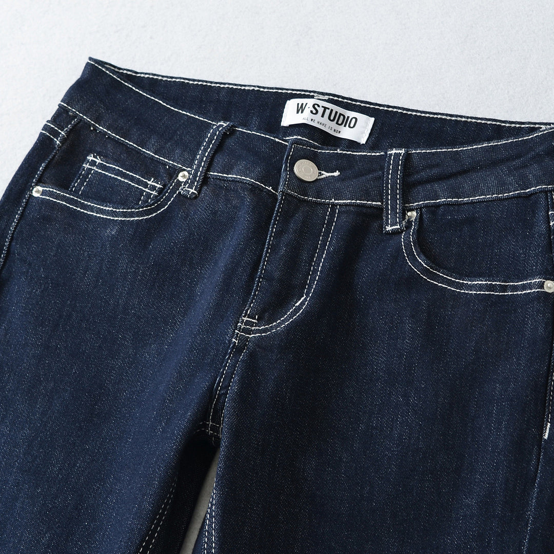 Women Flared Jeans with decorative center seam and contrast stitching Mune Fashion