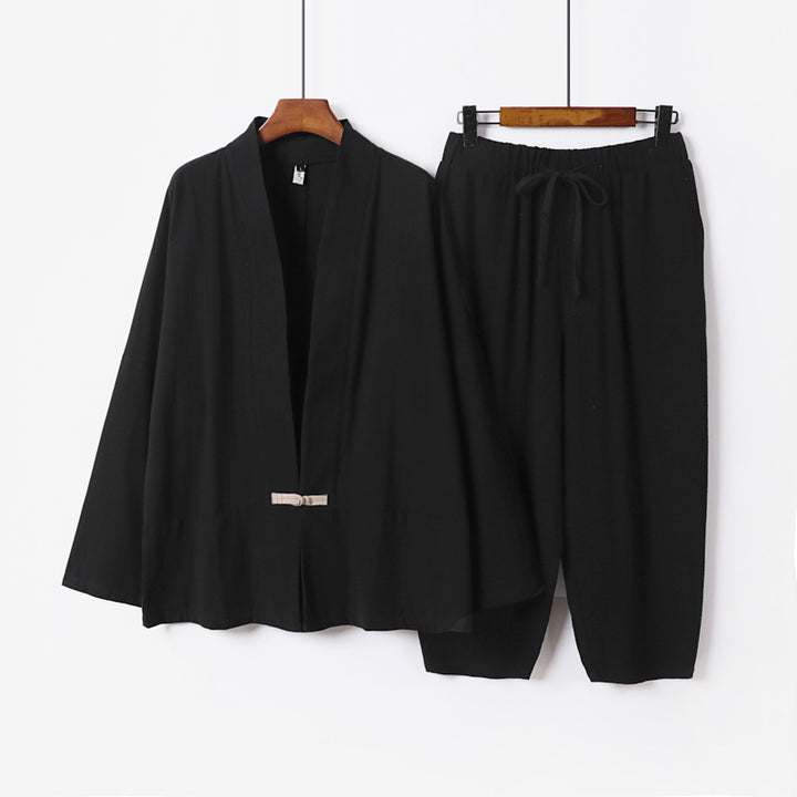 Unisex Casual Kimono Loungewear Set made of lightweight Linen Blend with Drawstring Pants Mune Fashion