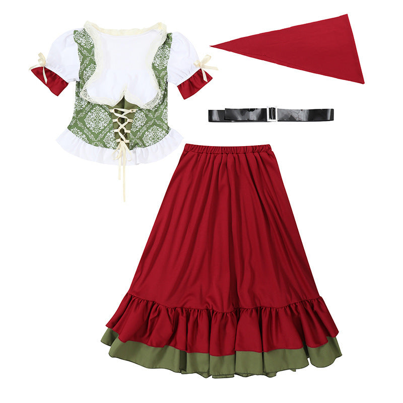 Women's traditional costume dirndl set with laced bodice and full tiered skirt Mune Fashion