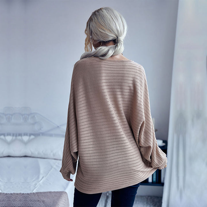 Women's Oversized Fine Knit Sweater with Horizontal Rib Detail and Round Neck Mune Fashion