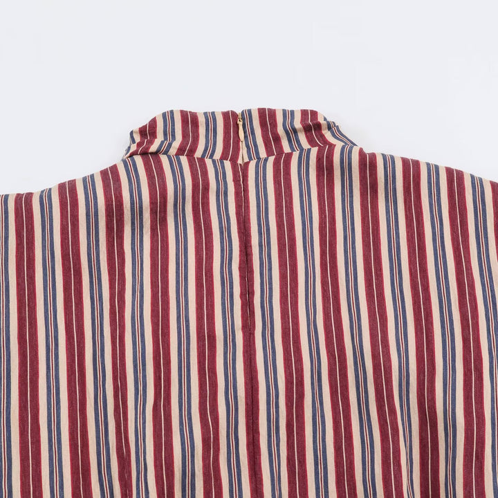 Women's Sleeveless Striped Blouse with Waterfall Collar and Tie Belt Mune Fashion