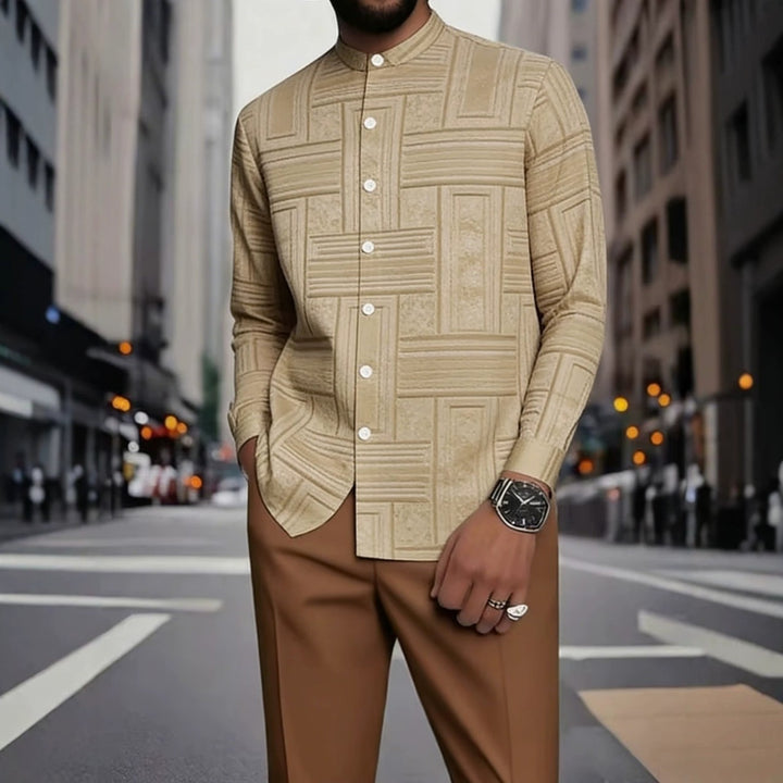 Men's Elegant Long Sleeve Shirt with Unique Texture Pattern Mune Fashion