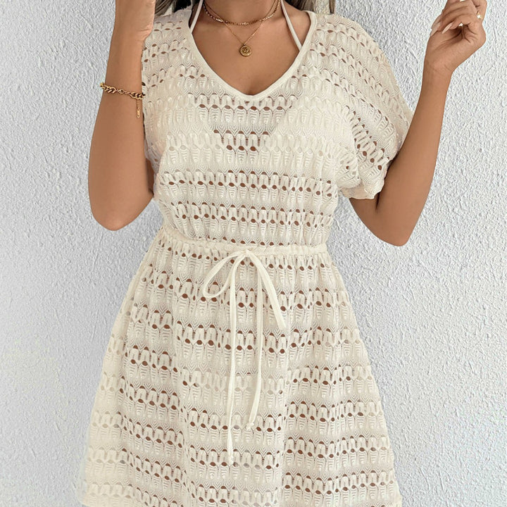 Women's airy crochet beach cover-up with adjustable waist drawstring Mune Fashion
