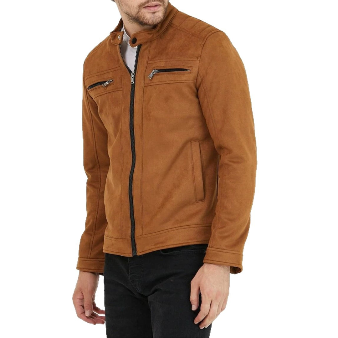 Men's Fashion Faux Leather Jacket with Stand-Up Collar