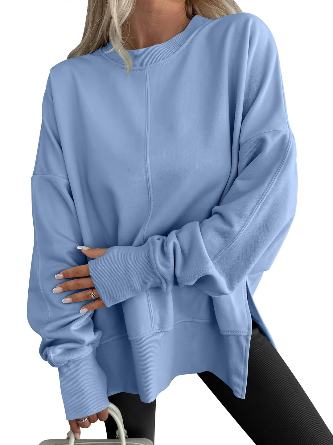 Women Oversize Sweatshirt with Center Seams, Round Neck and Drop Shoulder Mune Fashion
