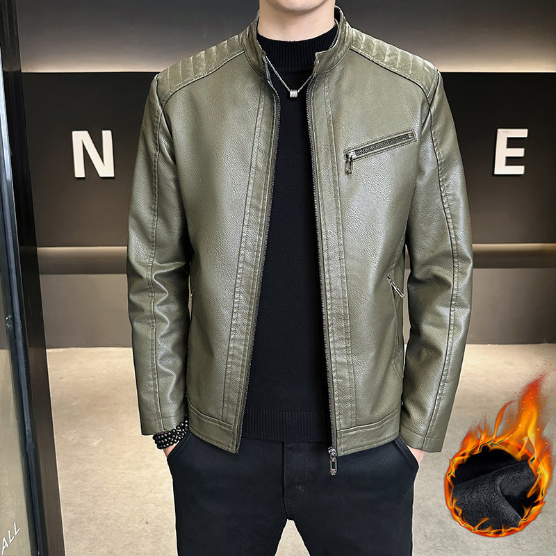 Men's Stylish Faux Leather Jacket with Practical Stand-Up Collar Mune Fashion
