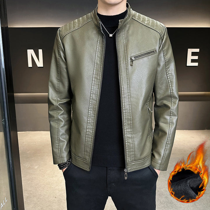 Men's Stylish Faux Leather Jacket with Practical Stand-Up Collar Mune Fashion