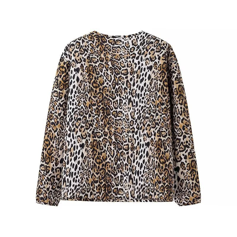 Women's Lightweight Blouson Jacket in Leopard Print with Ties and Patch Pockets Mune Fashion