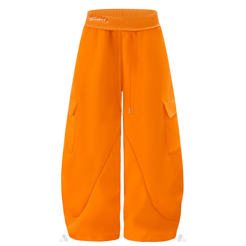 Women's Extra Wide Cargo Palazzo Sweatpants with High Comfort Waistband and Adjustable Hem