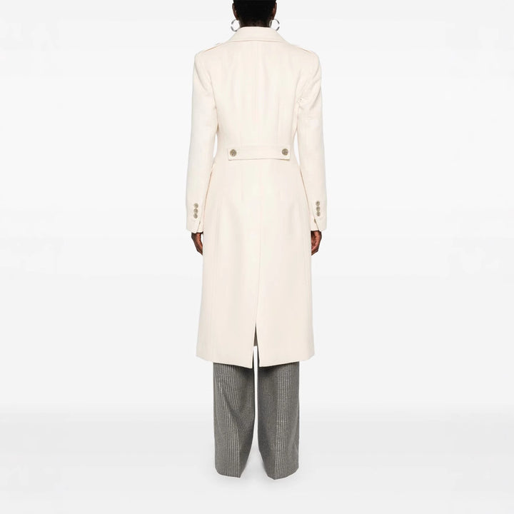 Women Long Double-Breasted Coat made of Wool Blend with High Stand-up Collar and Flap Pockets Mune Fashion