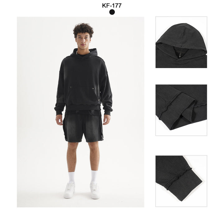 Unisex Oversized Hoodie with Frayed Hem, Kangaroo Pocket and Washed Bleach Effect Mune Fashion