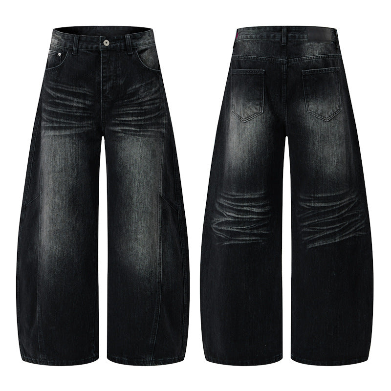 Men's Ultra Wide Denim Palazzo Pants in Balloon-Shaped Baggy Cut with Low Crotch Mune Fashion