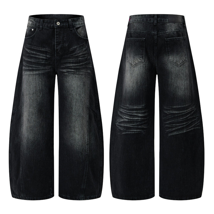 Men's Ultra Wide Denim Palazzo Pants in Balloon-Shaped Baggy Cut with Low Crotch Mune Fashion