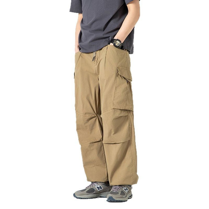 Men's Wide Cargo Pants with Drawstring Waistband, Multi-Functional Pockets and Split Knee Sections Drune