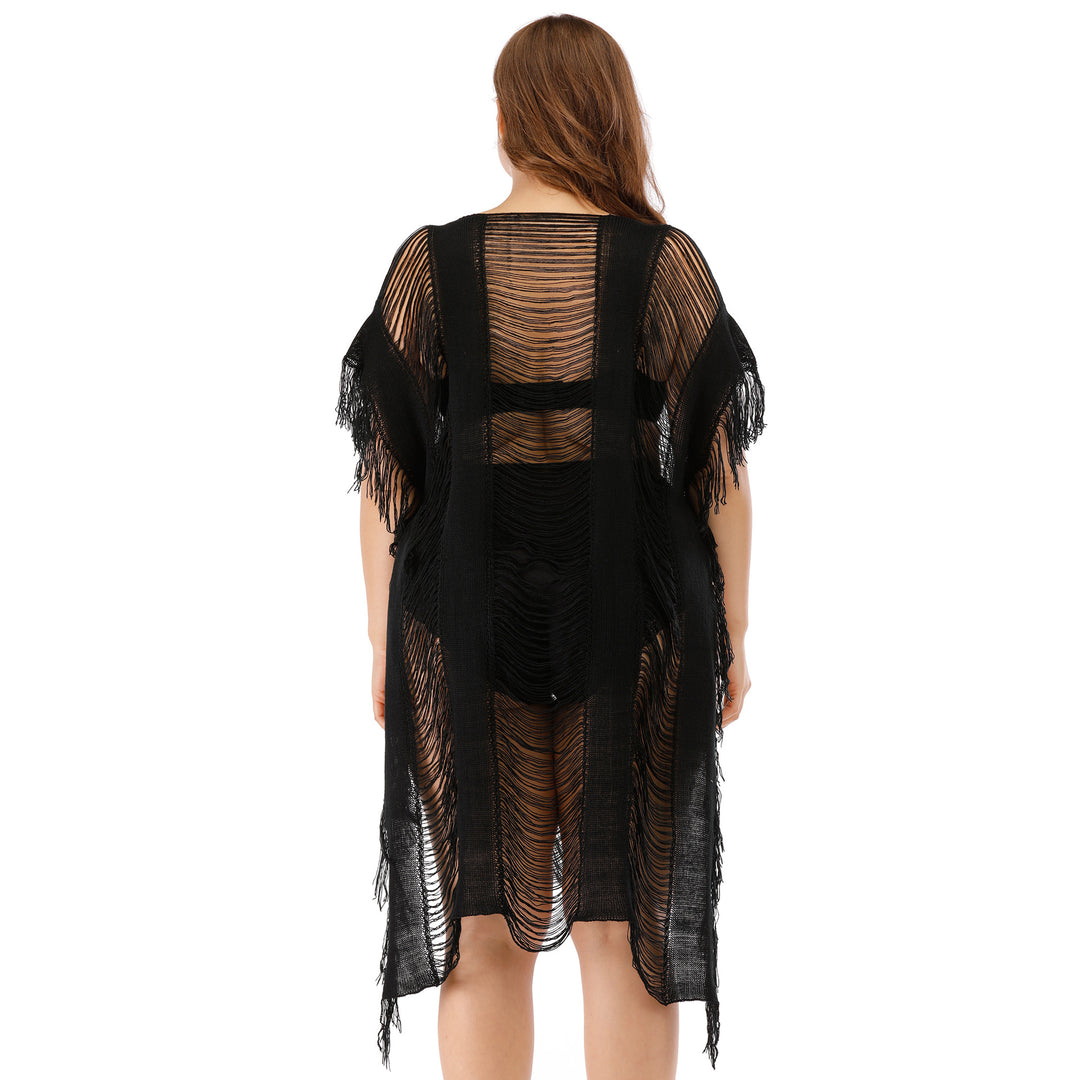 Women's airy beach cover-up with fringed accents Mune Fashion