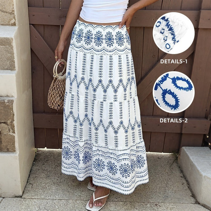 Women's long, airy skirt with handcrafted embroidery Mune Fashion