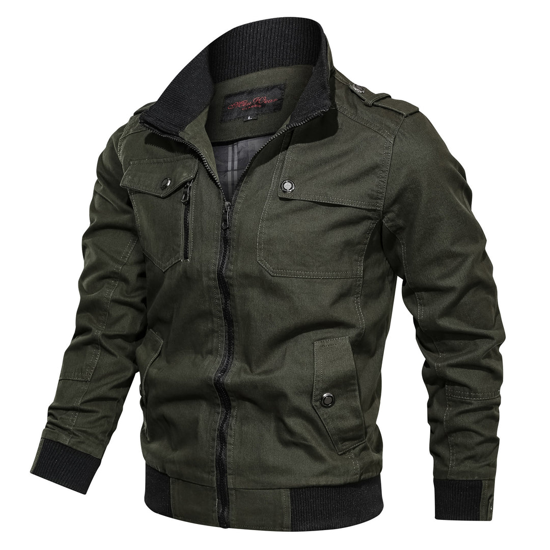 Men's Canvas Utility Blouson with Ribbed Collar, Shoulder Epaulettes and Zipper Mune Fashion