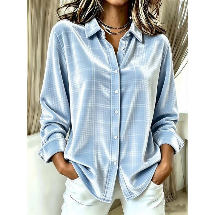 Women's Velvet Shirt Blouse with Check Pattern and Loose Oversized Cut Mune Fashion