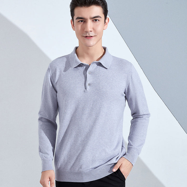 Men's fine long sleeve polo shirt made of fine knit with 3-button placket and slim fit Mune Fashion
