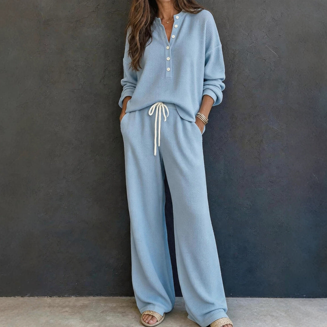 Women Casual Waffle Knit Suit Mune Fashion