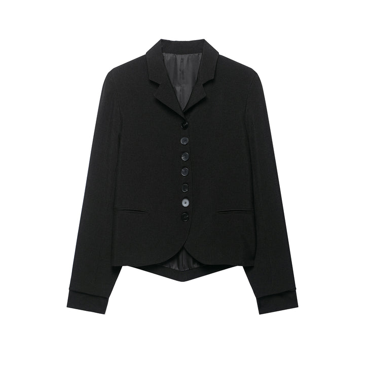 Women Cropped Blazer with asymmetrically cut front and classic lapel Mune Fashion