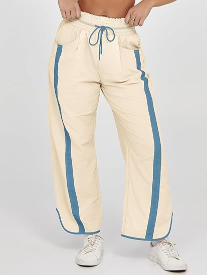 Women's nan relaxed track pants with side contrast stripe, elastic smocked waistband, and side pockets Mune Fashion