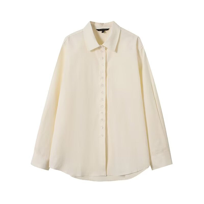 Women loose-fitting shirt blouse made of flowing material with continuous button placket Mune Fashion