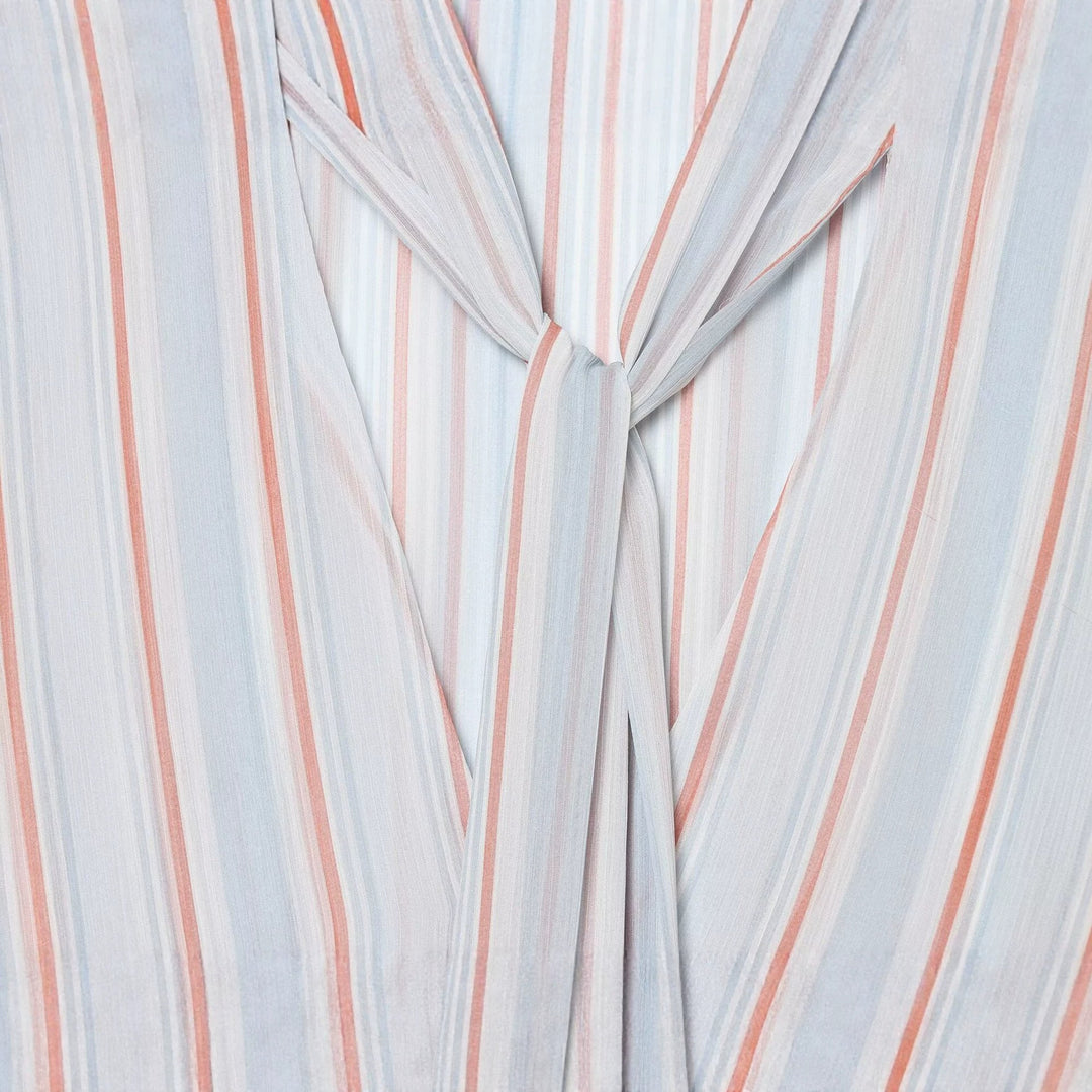 Women Striped Pullover Blouse with Tie and Ruffle Sleeves Mune Fashion