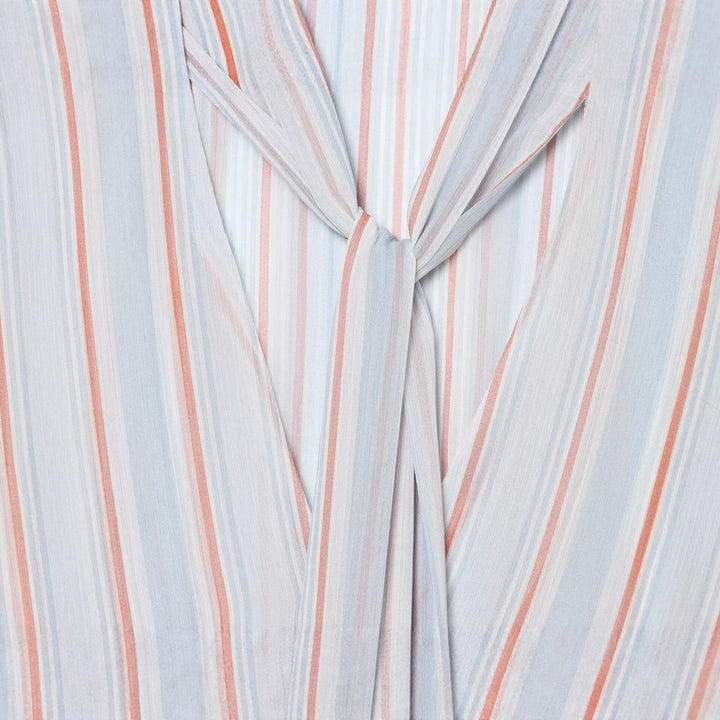 Women Striped Pullover Blouse with Tie and Ruffle Sleeves Mune Fashion