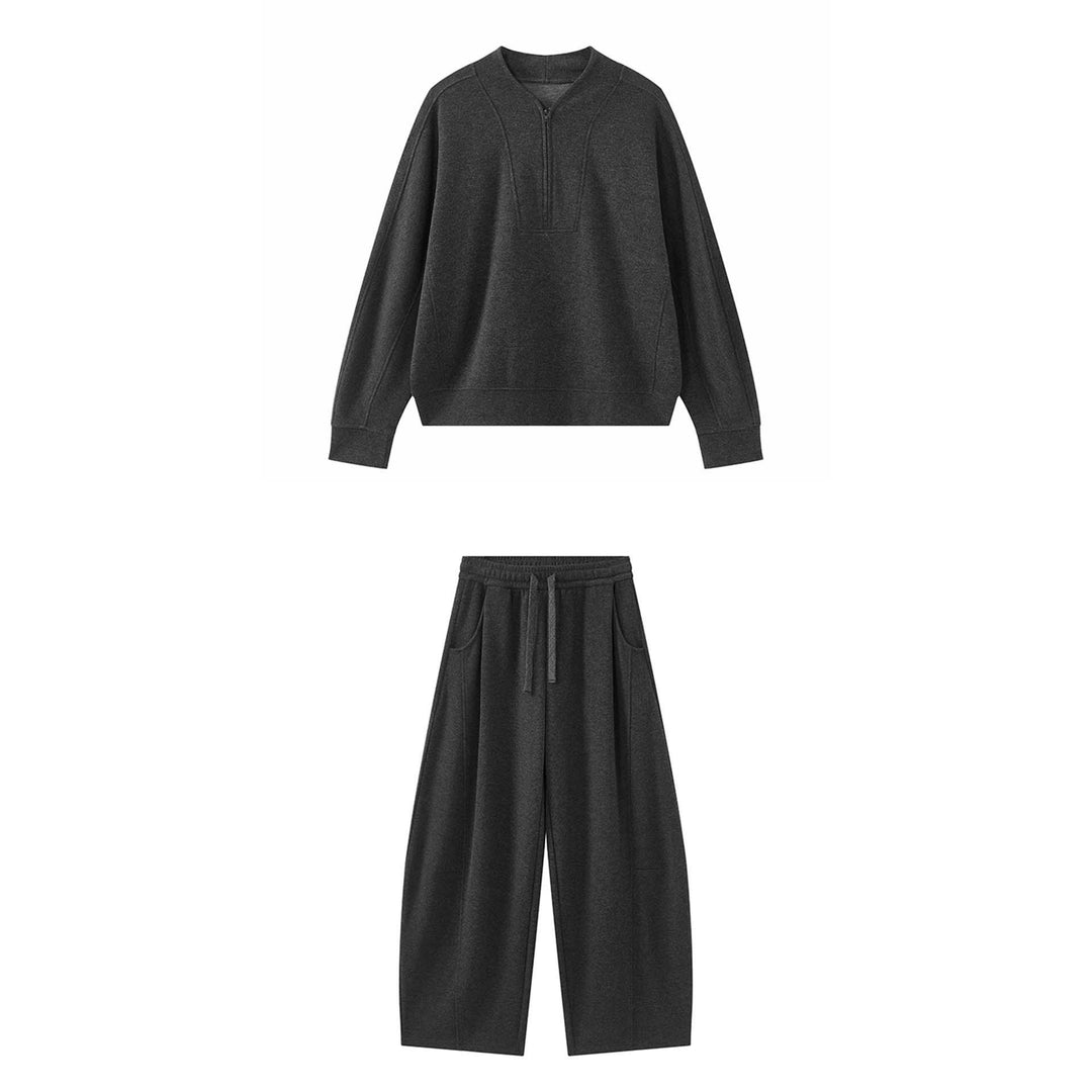 Women's Oversized Sweatshirt with Half Zip, Stand Collar and Raglan Sleeves Mune Fashion