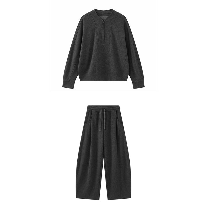 Women's Oversized Sweatshirt with Half Zip, Stand Collar and Raglan Sleeves Mune Fashion