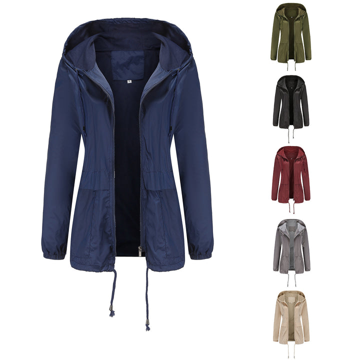 Women's lightweight wind jacket with hood mesh lining drawstring and zipper Mune Fashion