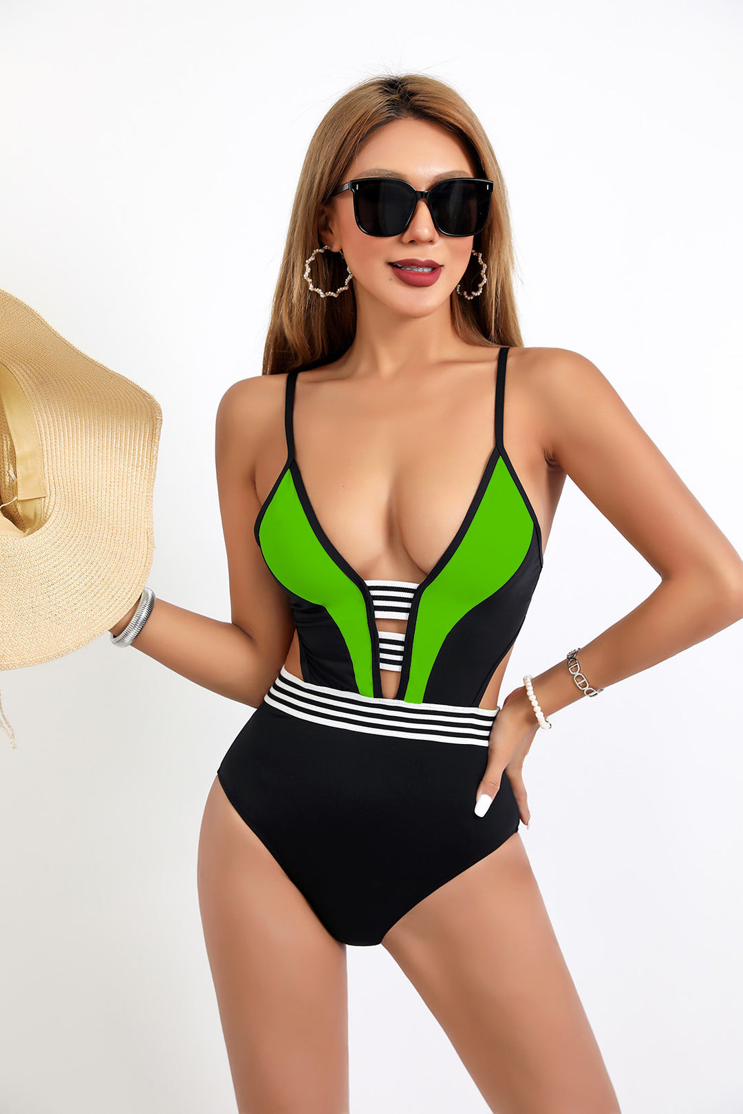 Women's Sporty One-Piece Swimsuit with Deep V-Neck and Side Cut-Outs Mune Fashion