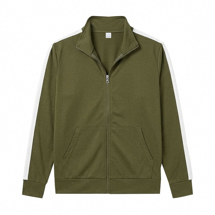 Men's Retro Track Jacket with Contrast Stripes and Stand-Up Collar Mune Fashion