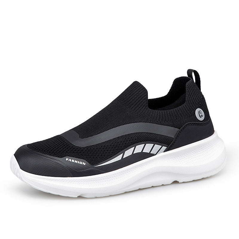 Men's urban slip-on leisure shoe with elastic sock shaft, robust protective overlays, contoured cushioning wedge sole, and gripping outsole Mune Fashion
