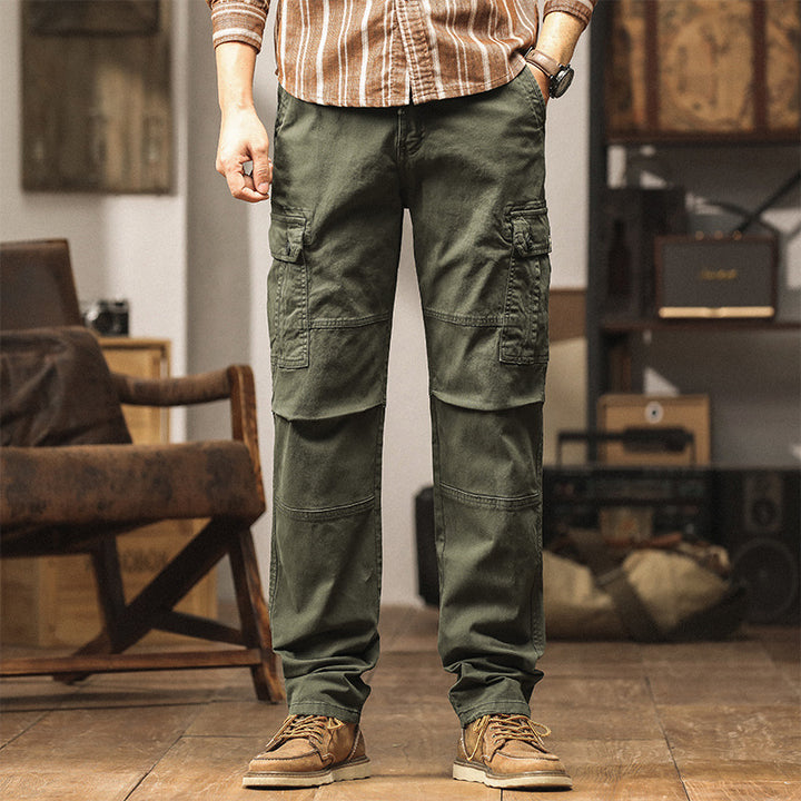 Men Durable Canvas Cargo Pants with Ergonomic Knee Pleats, Drawstring Waistband and Patch Pocket Mune Fashion