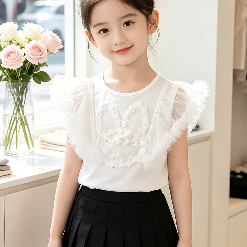 Girl Ruffle Top with Delicate Bunny Design Mune Fashion