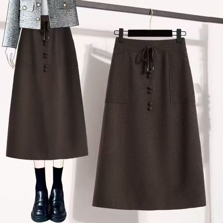 Women's Vintage Skirt with Button Details and Elastic Waistband Mune Fashion