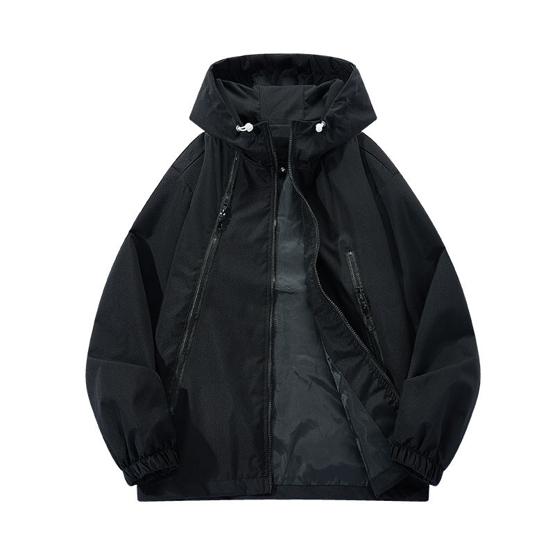 Men's Light Hooded Windbreaker with Asymmetrical Zipper Pockets and Adjustable Hem Mune Fashion