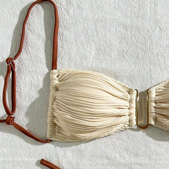 Women's triangle bikini with elegant gathering design and trendy strap details Mune Fashion